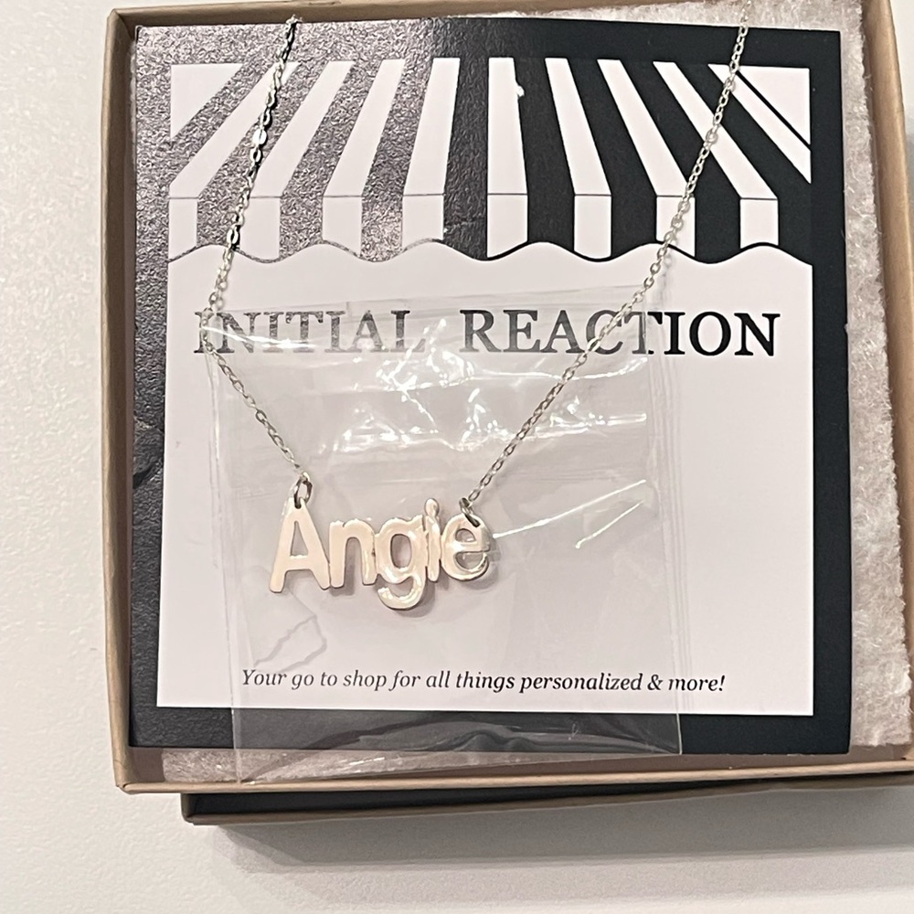 NEW Initial Reaction Name Plate Necklace, ANGIE Sterling.Silver 926 New 16”